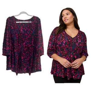 Torrid Women's Black and Neon Colored Georgette Tie-Front Blouse Top Size 2/2X